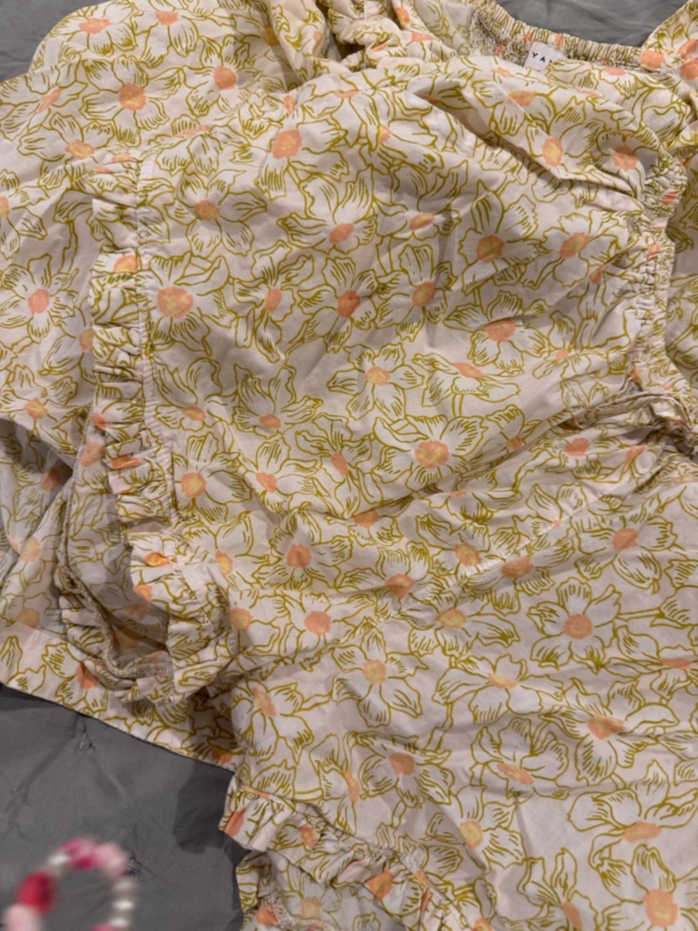Piyama Floral Smocked Waist pajama set  - Yellow & Peach Floral - Picture 3 of 6